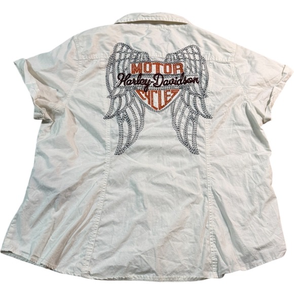 Womens Harley Davidson Button Down Shirt Top Wings Logo Size 1W Cotton - Picture 2 of 7